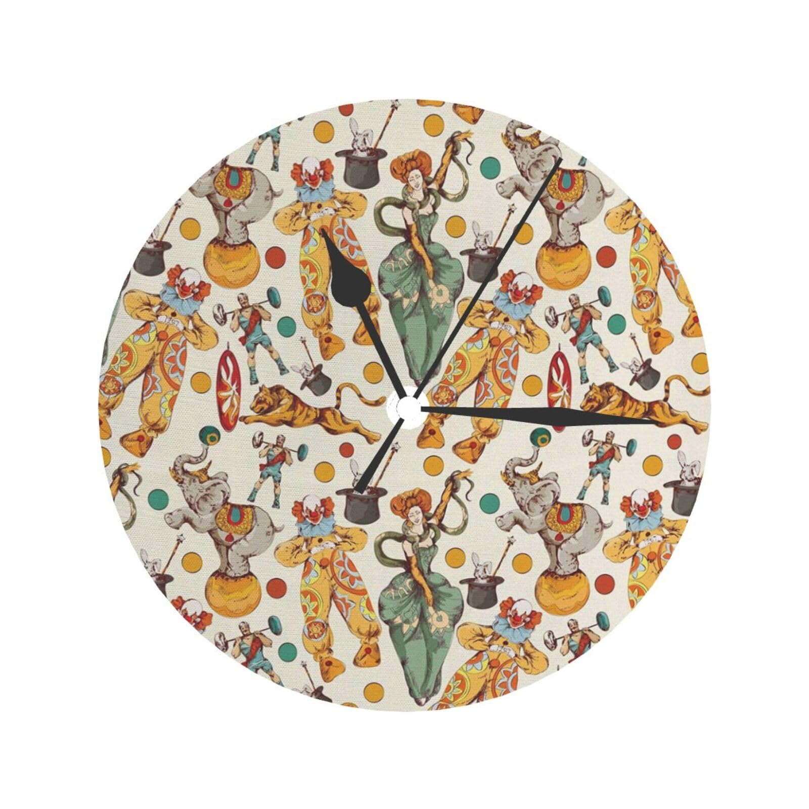 Amazon.co.jp: ピエロとヴィンテージサーカス 時計 壁掛け時計 静音